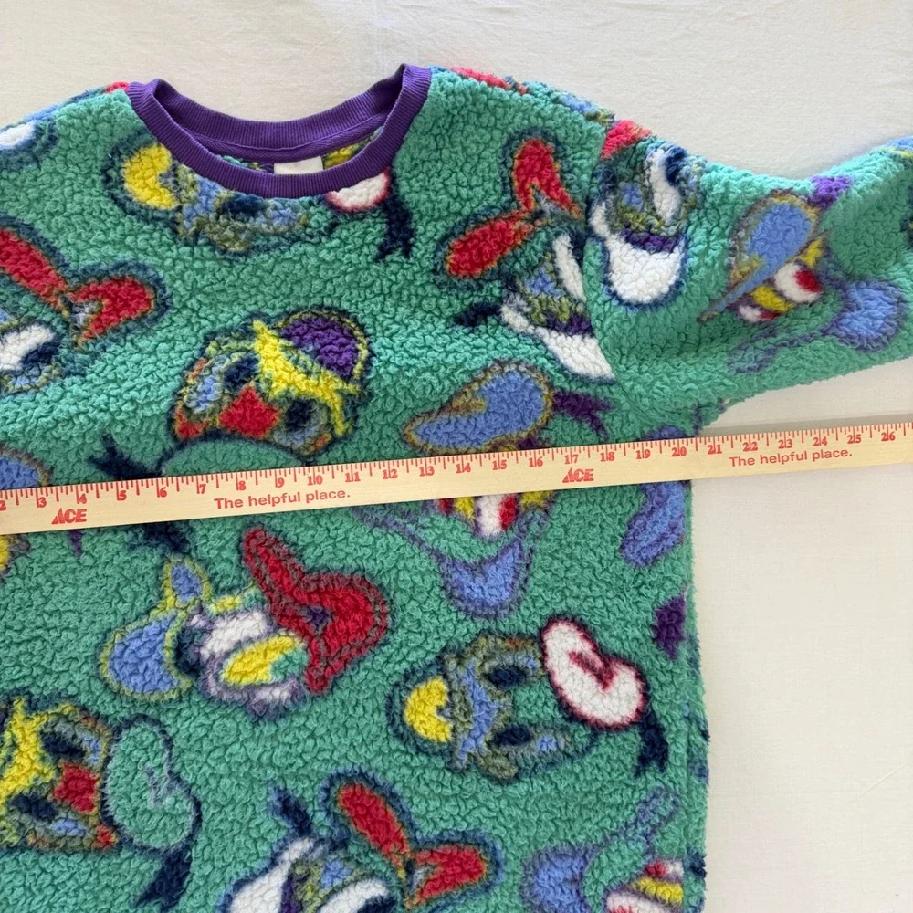 Disney Parks Donald Duck Sherpa Fleece Pullover Sweatshirt Green Purple Adult S
